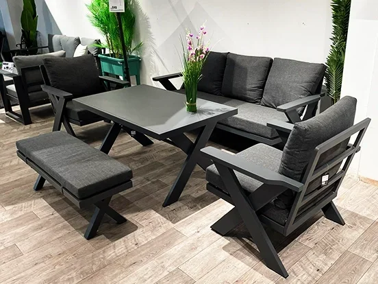 קינזו - מערכת ישיבה אפור תלת כולל ספסל אלומיניום GARDA