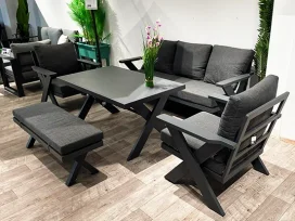 קינזו - מערכת ישיבה אפור תלת כולל ספסל אלומיניום GARDA