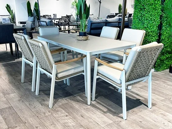 סולי - פינת אוכל 160 אוף ואיט כולל 6 כסא אלומיניום/טיק GARDA