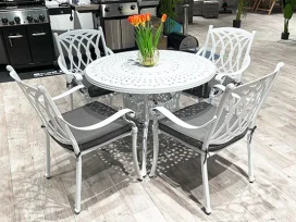 פראג - פינת אוכל לבן שולחן עגול 100ס"מ כולל 4 כסא + ריפוד קלאס אלומיניום GARDA