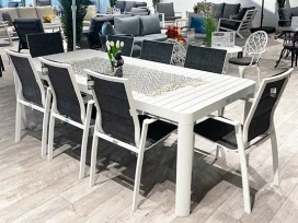 דובאי - פינת אוכל 225/300 אוף ואיט כולל 8 כסאות אלומיניום GARDA