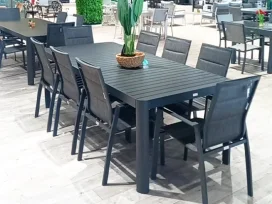דובאי - פינת אוכל 225/300 אפור כולל 8 כסאות אלומיניום GARDA