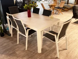 דובאי - פינת אוכל 180/240 אוף ואיט כולל 6 כסאות אלומיניום GARDA