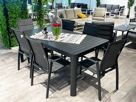 דובאי - פינת אוכל 180/240 אפור כולל 6 כסאות אלומיניום GARDA