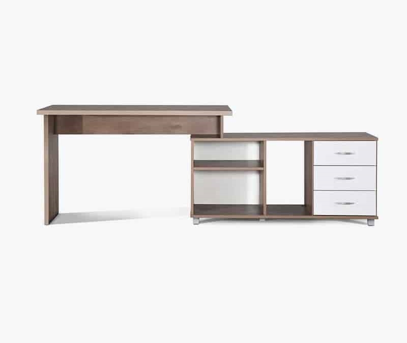 שולחן פינתי 3 מגירות לבנות מקום לכונן מדפסת וקלסרים שיטה דגם יראון 229