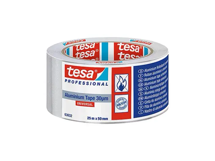 טסה סרט דביק 25m x 50mm אלומינים לתעלות מיזוג אוויר TESA