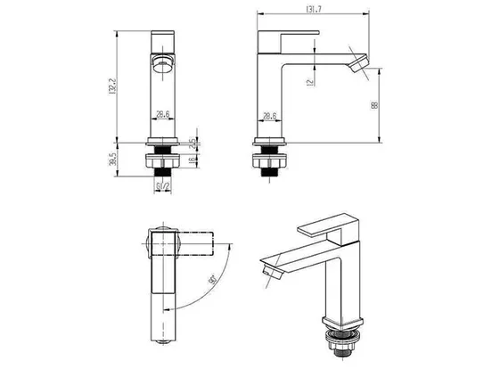 ברז פרח מים קרים דגם 11 מרובע כרום