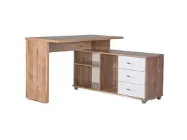 שולחן פינתי 3 מגירות לבנות מקום לכונן מדפסת וקלסרים שיטה דגם יראון 229