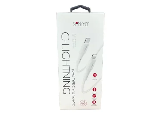 כבל טעינה אוניברסלי אייפון לבן- TYPE C- IPHONE SANKYO