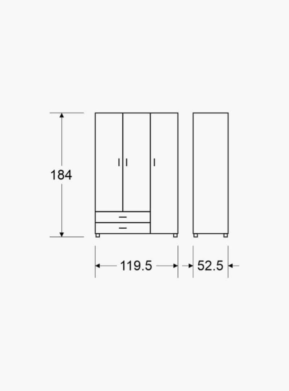 ארון בגדים 3 דלתות 2 מגירות שיטה דגם 607 יראון
