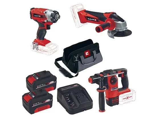 סט מקצועי אימפקט + פטישון + משחזת 5" בראשלס 18V איינהל Einhell