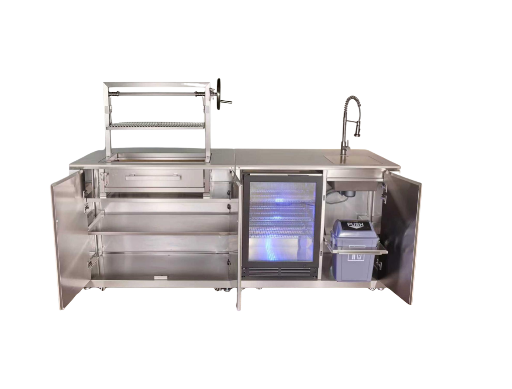 טנריף - מטבח חוץ שחור פחמים עם מתקן+מקרר+ברז GARDA