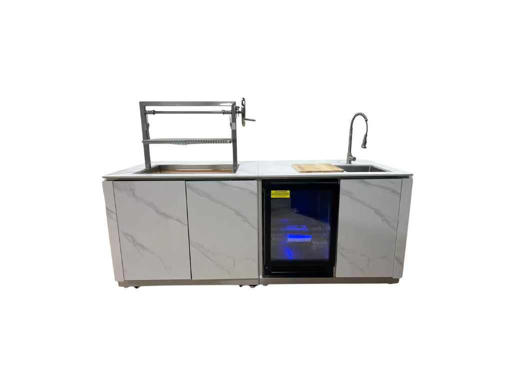 טנריף - מטבח חוץ לבן פחמים עם מתקן+מקרר+ברז GARDA