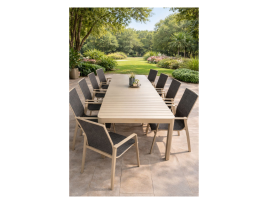 דובאי - פינת אוכל 225/300 שמפניה כולל 8 כסאות אלומיניום GARDA