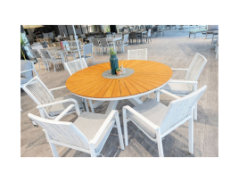 תיא - פינת אוכל שולחן אוף ואיט 150ס"מ כולל 6 כסא אלומיניום/טיק  GARDA