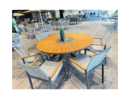 תיא - פינת אוכל שולחן אפור 150ס"מ כולל 6 כסא אלומיניום/טיק  GARDA