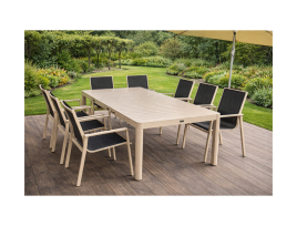 דובאי - פינת אוכל 180/240 שמפניה כולל 6 כסאות אלומיניום GARDA