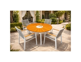 טאיה - פינת אוכל שולחן אוף ואיט 120ס"מ כולל 4 כסא אלומיניום/טיק  GARDA