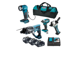 סט נטען 18V אימפקט+פטישון+משחזת+מברגת אימפקט+פנס 3 סוללות  DLX4165TX1 5Ah מקיטה MAKITA יבואן רשמי אר