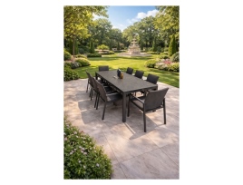 בורקאי - פינת אוכל 220 אפור כולל 8 כסא אלומיניום מרופד GARDA