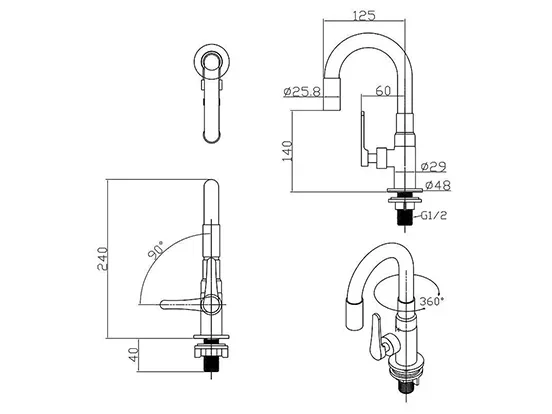 ברז פרח מים קרים דגם 9 פית גומי אפור AQUILA