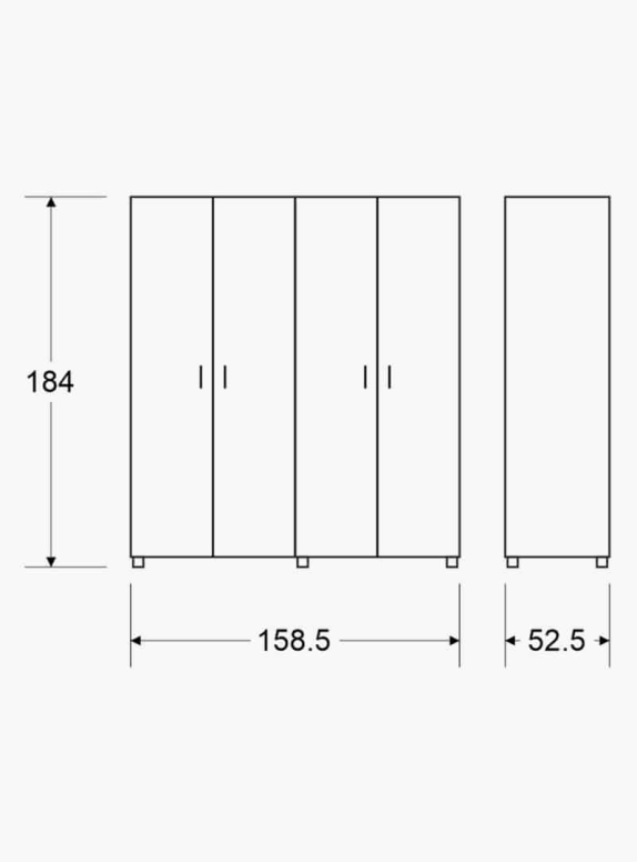ארון בגדים 4 דלתות לבן משולב תליה ומדפים דגם 709 יראון