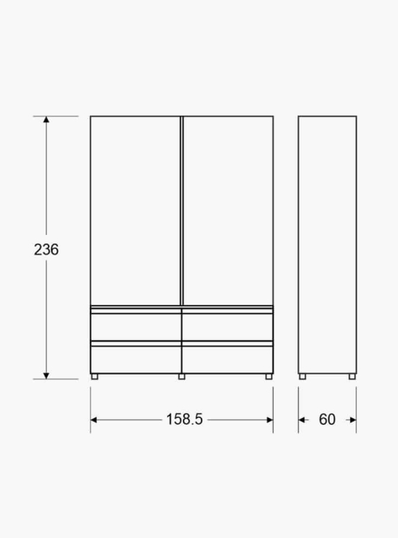 ארון בגדים הזזה עם 4 מגרות לבן דגם יראון 713