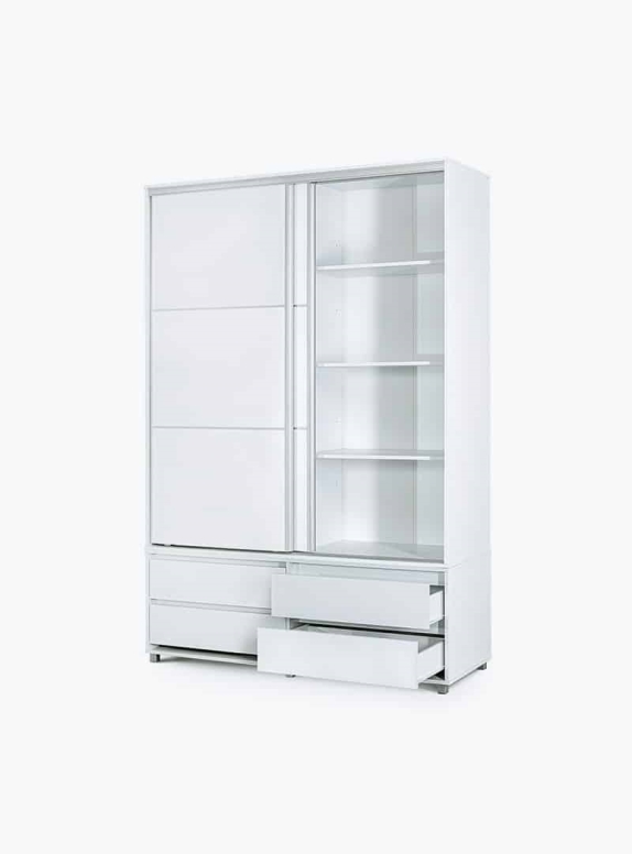 ארון בגדים הזזה עם 4 מגרות לבן דגם יראון 713