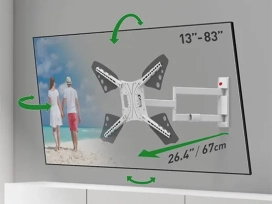 83 - 13 זרוע ברקן ארוכה למסכי טלוויזיה, עם הרחקה מהקיר עד 67 ס"מ, סיבוב והטייה של המסך זרועות ברקן