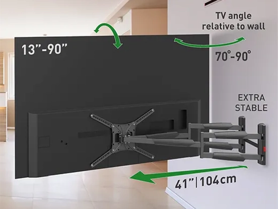 זרוע ברקן 4 תנועות כפולה, ארוכה ויציבה במיוחד עם זרוע כפולה למסכי טלוויזיה 13-90 אינץ' זרועות ברקן