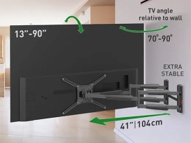 זרוע ברקן 4 תנועות כפולה, ארוכה ויציבה במיוחד עם זרוע כפולה למסכי טלוויזיה 13-90 אינץ' זרועות ברקן