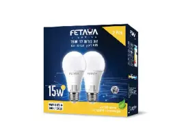 זוג נורות לד A65 ליבון 15W הברגה E27 אור חם 30K FETAYA פתיה