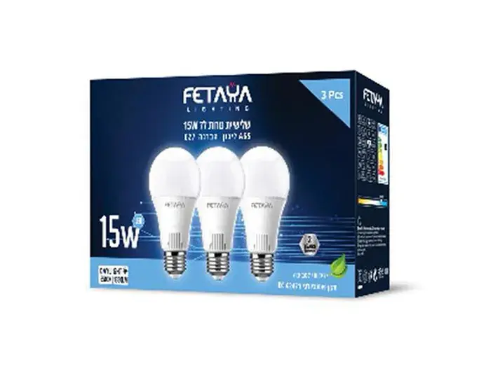 שלישיית נורות לד A65 ליבון 15W הברגה E27 אור קר 65K FETAYA פתיה