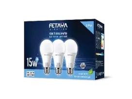 שלישיית נורות לד A65 ליבון 15W הברגה E27 אור קר 65K FETAYA פתיה