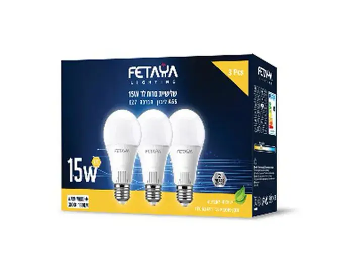 שלישיית נורות לד A65 ליבון 15W הברגה E27 אור חם 30K FETAYA פתיה