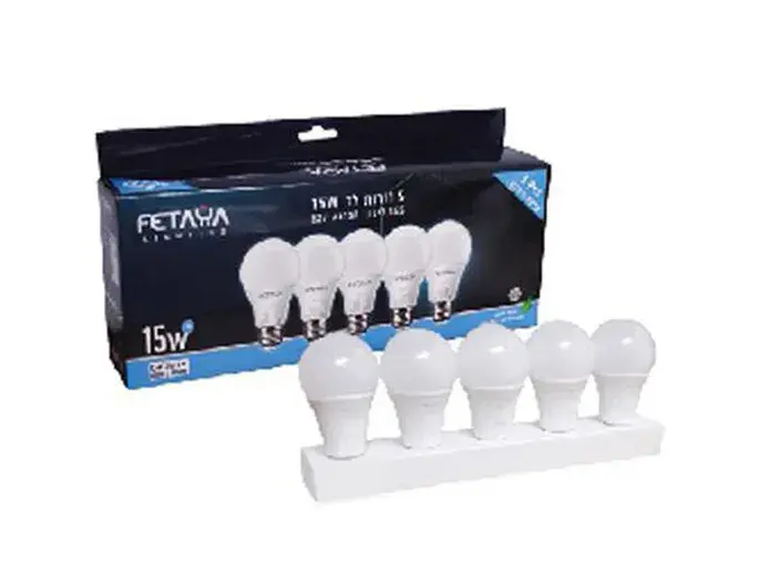 מארז 5יח נורת לד 15W-A65 לבן קר 65K FETAYA פתיה