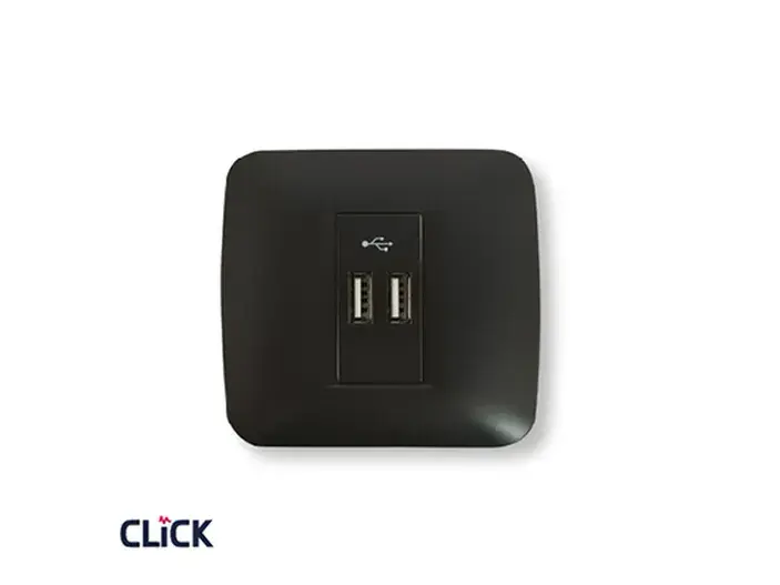 שקע USB 2.4A כפול CLICK ק-55 16A שחור FETAYA פתיה
