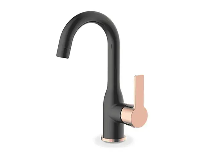 ברז מיקסר ברבור קצר מתכוונן S1000) A2) שחור מט/רוז שגיב