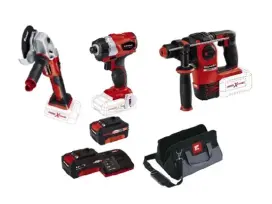 סט מקצועי אימפקט + פטישון + משחזת 5" בראשלס 18V איינהל Einhell