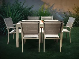 רוז - פינת אוכל שולחן 140/280 כולל 6 כסא שמפניה אלומיניום GARDA