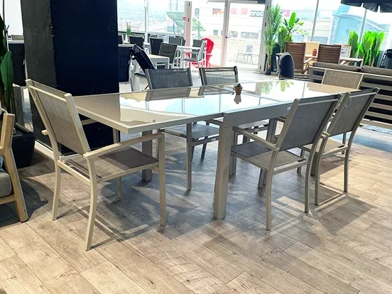 רוז - פינת אוכל שולחן 140/280 כולל 6 כסא שמפניה אלומיניום GARDA