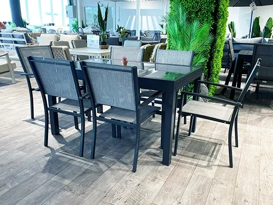 רוז - פינת אוכל שולחן 140/280 כולל 6 כסא אפור אלומיניום GARDA