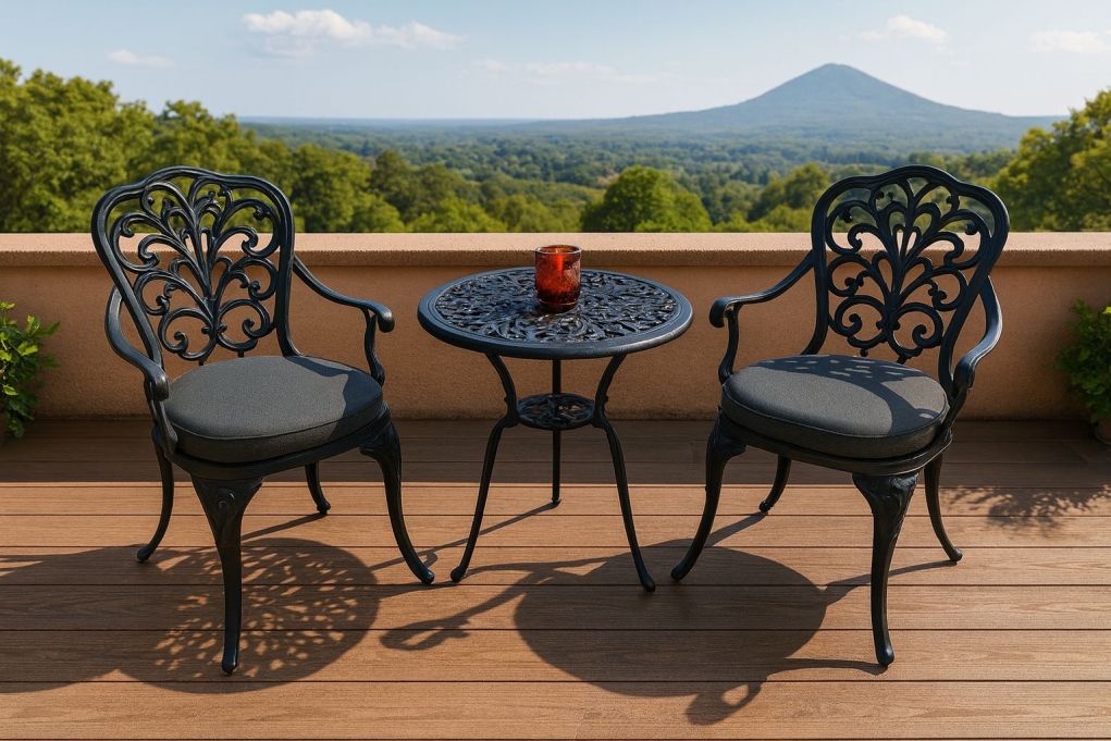 קסטל - פינת ישיבה אפור שולחן עגול 60 ס"מ כולל 2 כסא + ריפוד אלומיניום GARDA